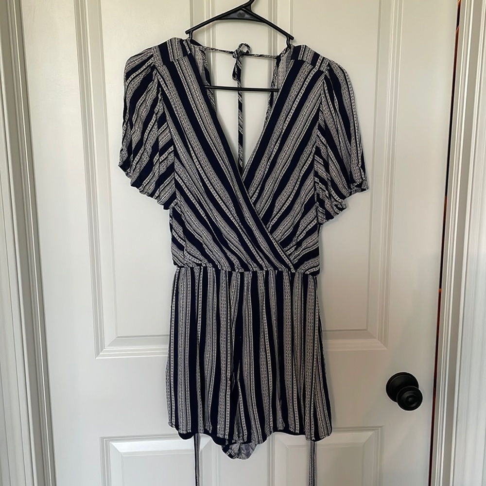 Navy and White Patterned Romper